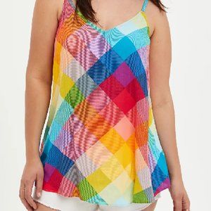 TORRID RAINBOW PLAID CRINKLE GAUZE CAMI NWOT